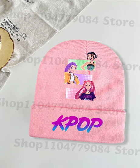 Kpop Demon Hunters Kawaii Knitted Hat for Girls Anime Cute Knit Hats Children Autumn Winter Windproof Warm Hats Gifts