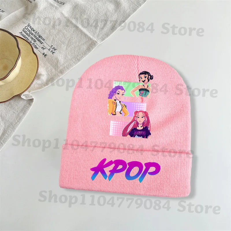 Kpop Demon Hunters Kawaii Knitted Hat for Girls Anime Cute Knit Hats Children Autumn Winter Windproof Warm Hats Gifts