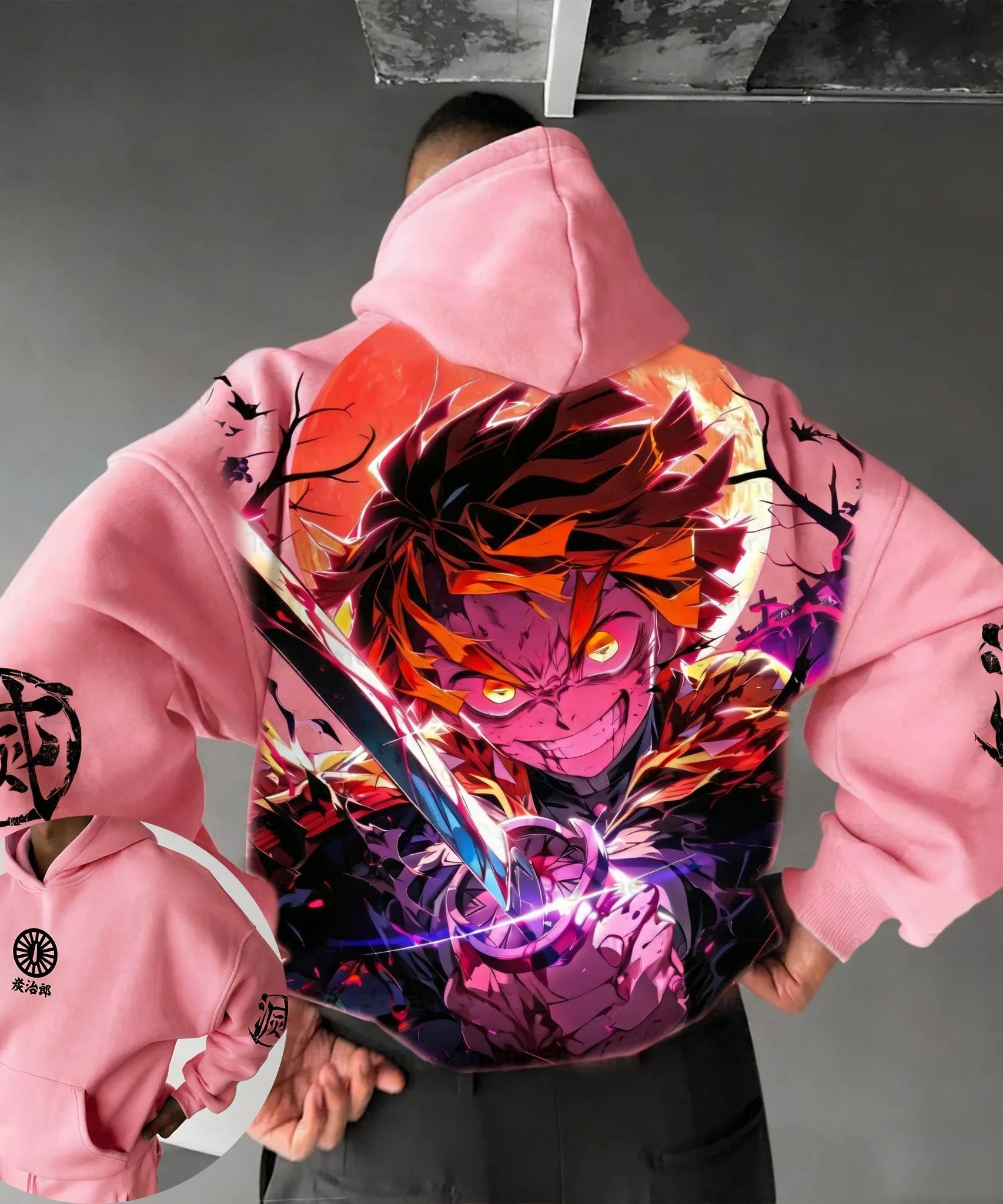 Demon Slayer Halloween Co Branded Hoodie Autumn/Winter Men's New Hashibira Inosuke Anime Printed Casual Loose Parent Child Top