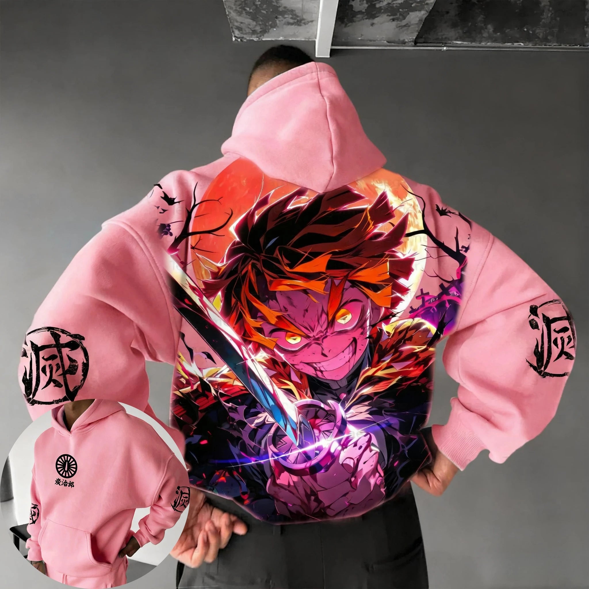 Demon Slayer Halloween Co Branded Hoodie Autumn/Winter Men's New Hashibira Inosuke Anime Printed Casual Loose Parent Child Top