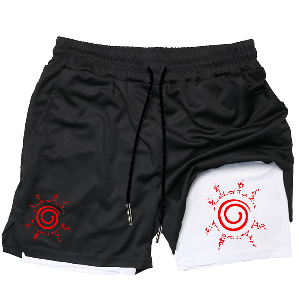 Anime Naruto 2-in-1 Quick-Dry Gym Shorts – Performance Workout & Running Shorts for Men
