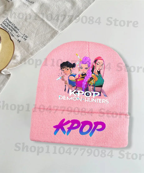 Kpop Demon Hunters Kawaii Knitted Hat for Girls Anime Cute Knit Hats Children Autumn Winter Windproof Warm Hats Gifts