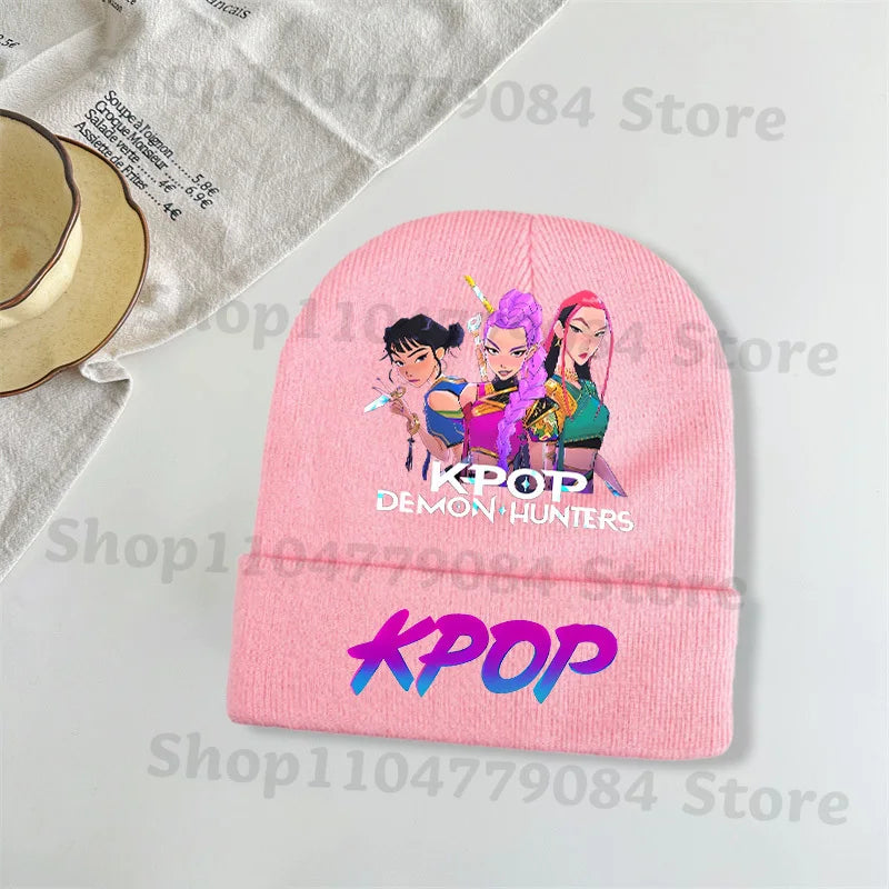 Kpop Demon Hunters Kawaii Knitted Hat for Girls Anime Cute Knit Hats Children Autumn Winter Windproof Warm Hats Gifts