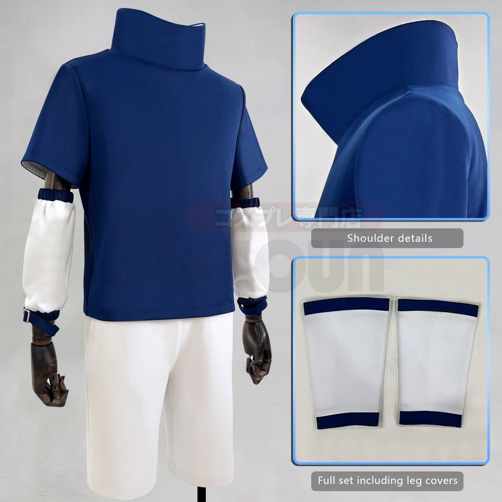 Anime Sasuke Uchiha Cosplay Costume – Blue Top & White Shorts Set 2