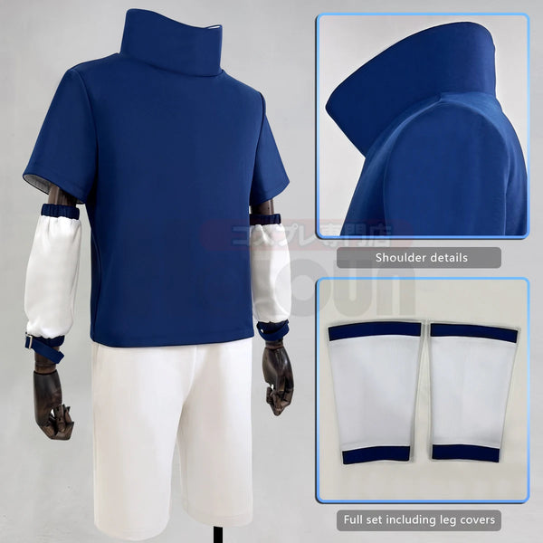 Anime Sasuke Uchiha Cosplay Costume – Blue Top & White Shorts Set
