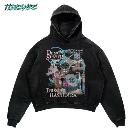 Hip Hop Print Punk Goth Comic Pullover Hoodie Harajuku Hooded Sweatshirt Streetwear Vintage 420GSM Japanese Anime Hoodie GMZR2
