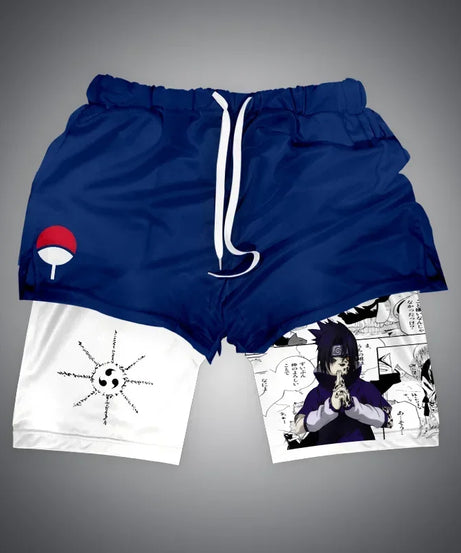 One Piece x Naruto x Dragon Ball 2-in-1 Men’s Gym Shorts – Quick-Dry & Breathable Sportswear