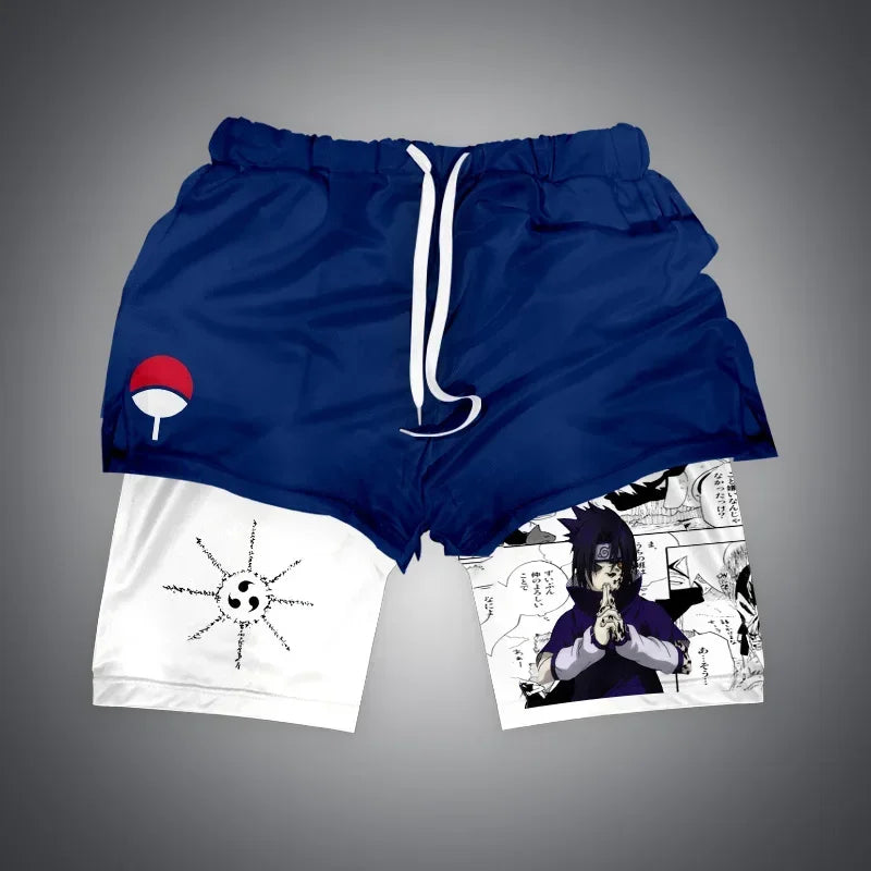 One Piece x Naruto x Dragon Ball 2-in-1 Men’s Gym Shorts – Quick-Dry & Breathable Sportswear