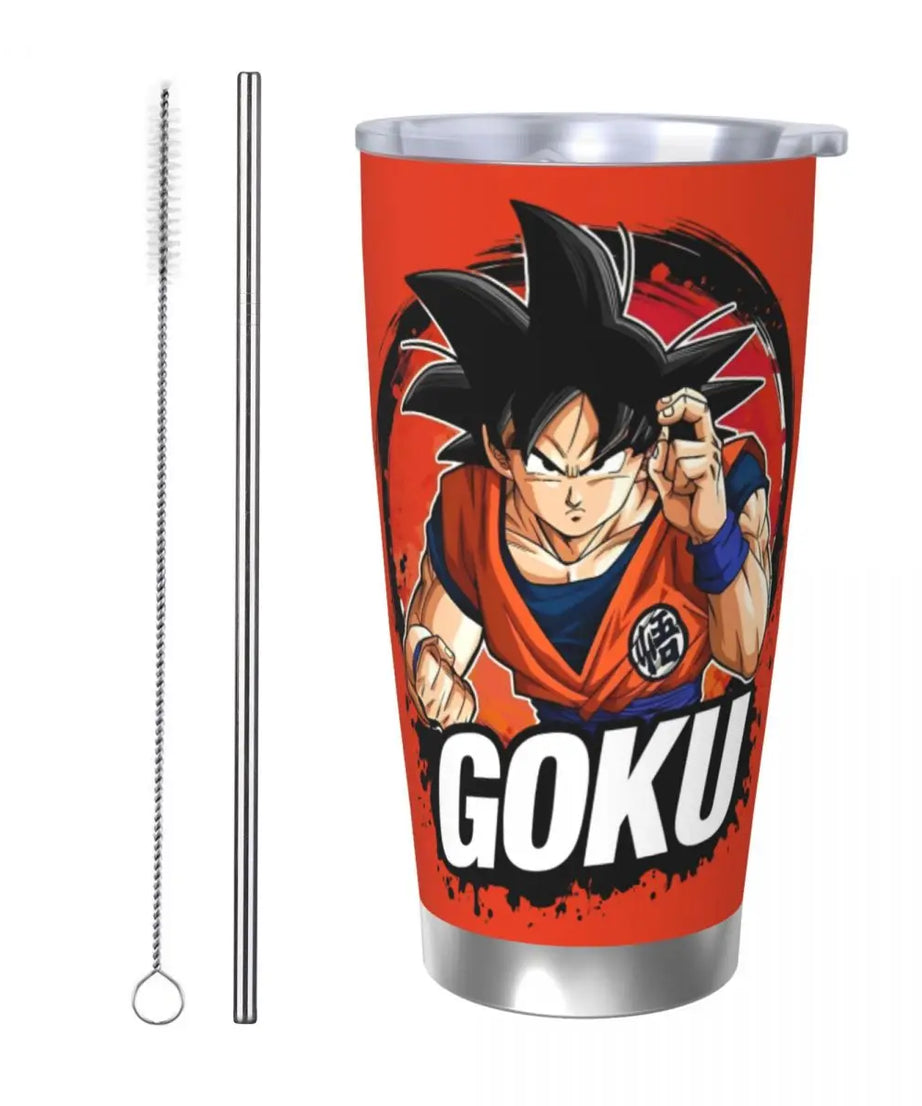 Son Goku & Vegeta DBZ Stainless Steel Tumbler – Double Wall Hot & Cold Cup with Straw
