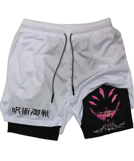 Anime Gym Shorts 2 In 1 Double Layer Men Workout Sports Jogging Sportwear Training Sport Shorts Male Summer Performance Shorts
