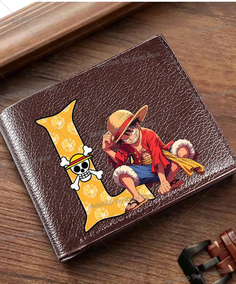 Anime Luffy Men Pu Wallet One Piece Letter A-Z Foldable Short Wallet Man Portable Credit ID Card Holder Male Pocket Coin Purse