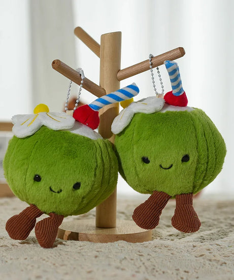 New 16cm Cute Coconut Plush Toy Soft Stuffed Doll With Straw Flower Tiny Legs Bag Pendant Keychain Ideal Gift For Girls