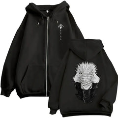 Jujutsu Kaisen Gojo Satoru Anime Zipper Hoodie – Gothic Manga Zip-Up Sweatshirt