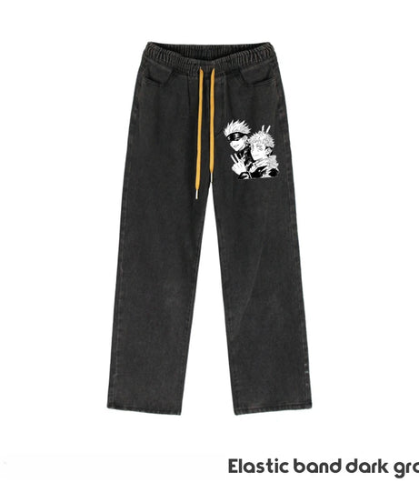 JUJUTSU KAISEN Gojo Yuji Megumi Sukuna Anime Daily Trousers Loose Spring and Autumn Wide Leg Pants Casual Jeans
