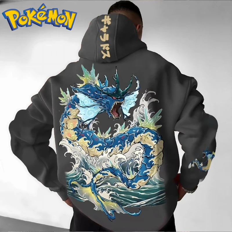 Pokémon Men's Hoodie Autumn/Winter Anime Gyarados Cool Print Loose Street Casual Daily Wear Original Jumper Top