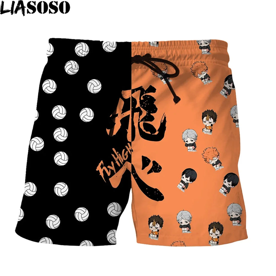 3D Print Men's Fashion Beach Pants Cartoon Anime Characters Volleyball Splicing Contrast Color Casual Sports Short Pants