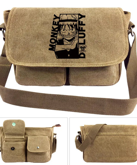 One Piece Canvas Shoulder Bag - Luffy & Law Logo Sling Bag, Unisex Student Backpack for Casual Daily Use & Anime Fans