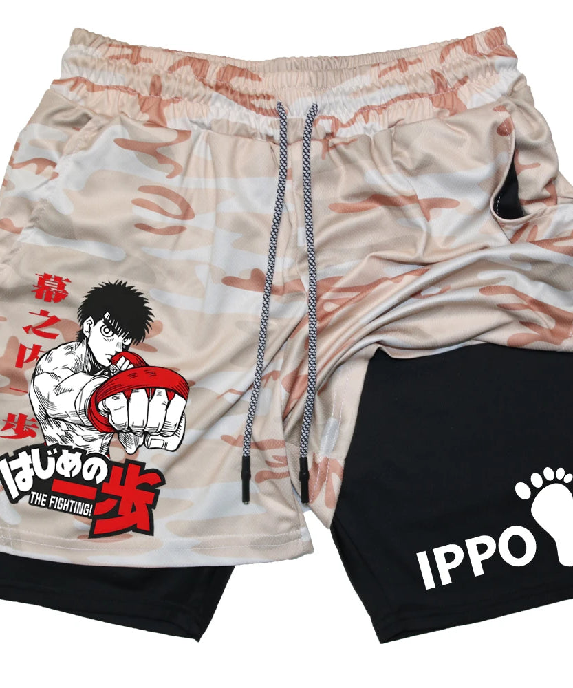 IPPO Boxing Anime Gym Shorts – 2-in-1 Quick-Dry Compression Shorts for Men