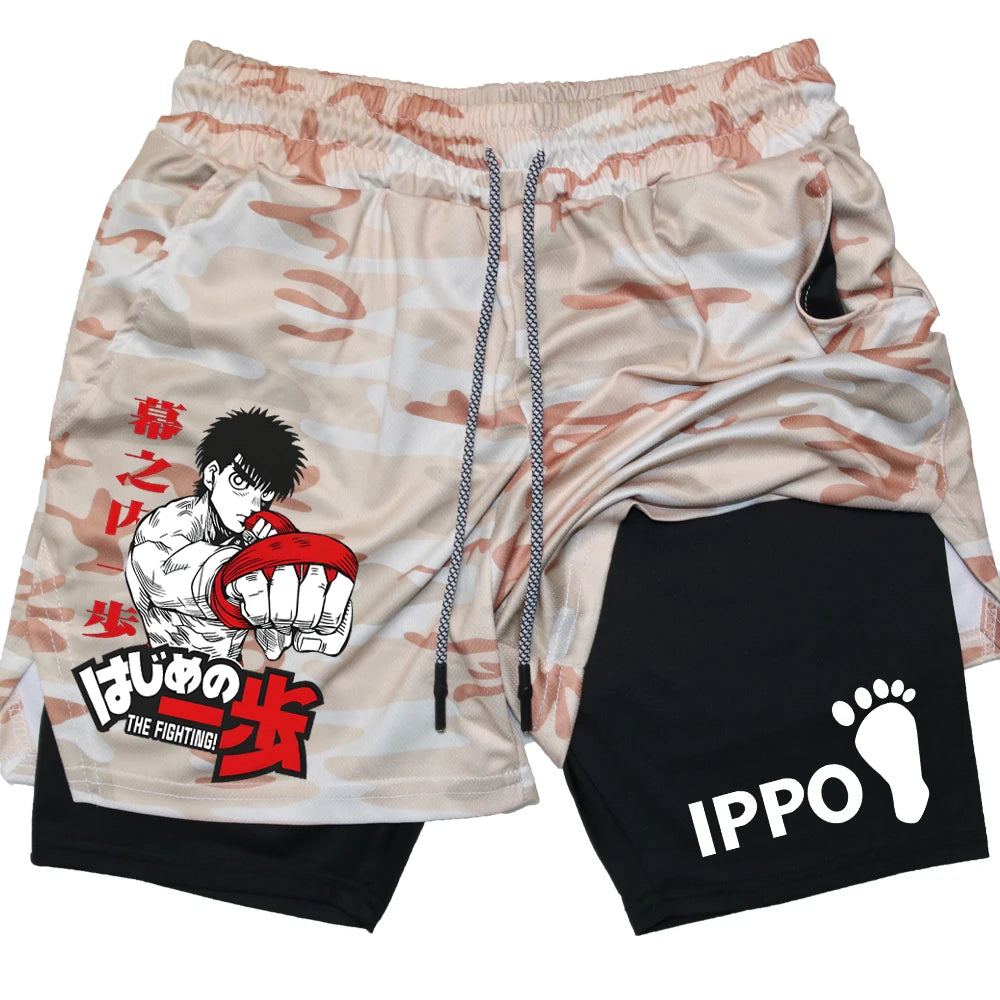 IPPO Boxing Anime Gym Shorts – 2-in-1 Quick-Dry Compression Shorts for Men
