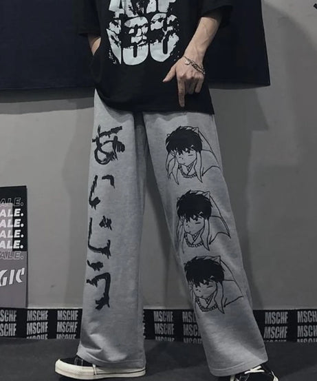 Harajuku Anime Print Wide Leg Pants Women Hippie Streetwear Black Sweatpants Korean Style Oversized Trousers