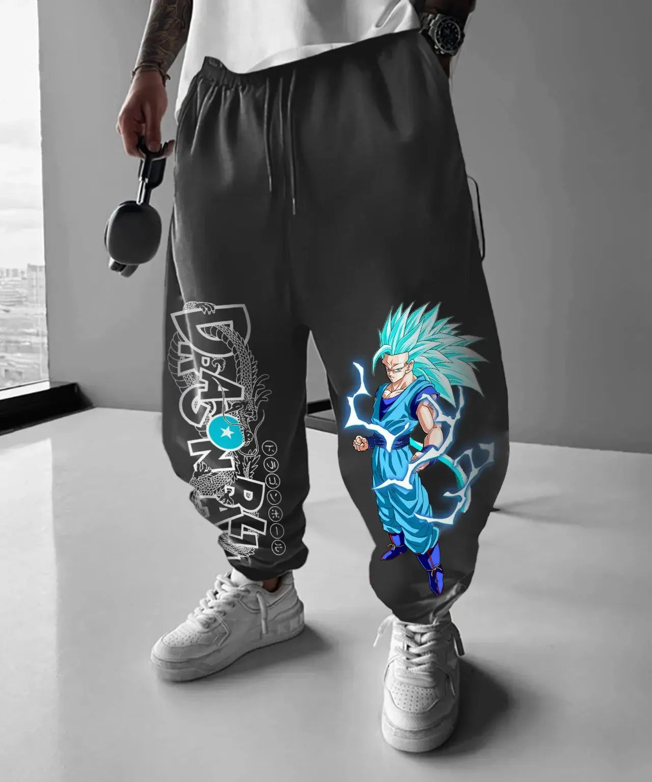 Dragon Ball Anime Men Jogger Pants Streetwear Casual Sweatpants Goku Graphic Print Elastic Cuff Spring Autumn Fashion Trousers