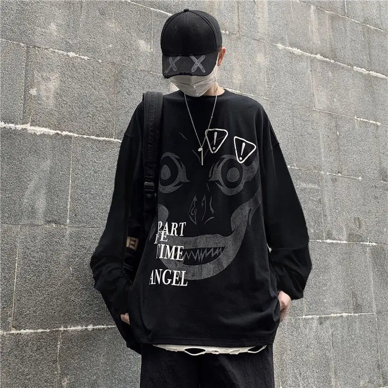 Anime One Piece Monkey D. Luffy Spring and Autumn New Loose Boys' Long Sleeve Cartoon Student T-shirt Clothes