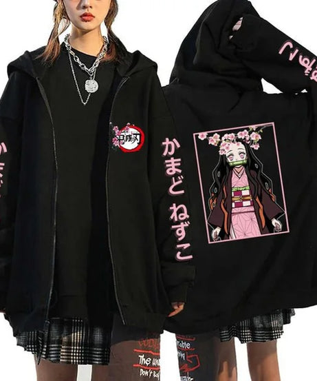 Demon Slayer Zipper Sweatshirts Zip Up Hoodie Anime Hoodies Unisex Hip Hop Streetwear Nezuko Kamado Graphic Y2K Clothes gifts