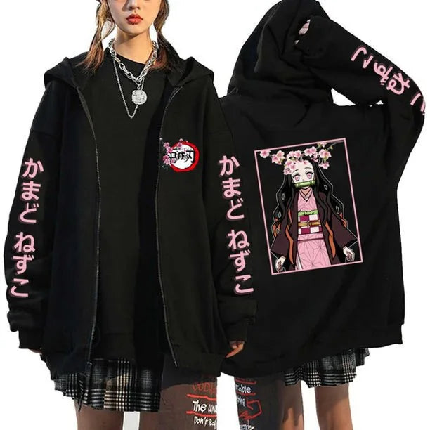 Demon Slayer Zipper Sweatshirts Zip Up Hoodie Anime Hoodies Unisex Hip Hop Streetwear Nezuko Kamado Graphic Y2K Clothes gifts