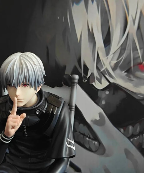 20cm Ken Kaneki Sitting Figure Tokyo Ghoul GK Replaceable Double Head Double Arms Statue With Base Anime Model Toy Deco Boy Gift