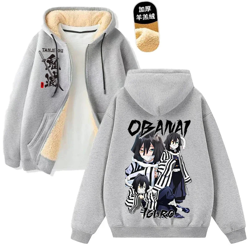 Demon Slayer Tanjiro & Giyu Tomioka Thick Winter Fleece Zip-Up Jacket 6