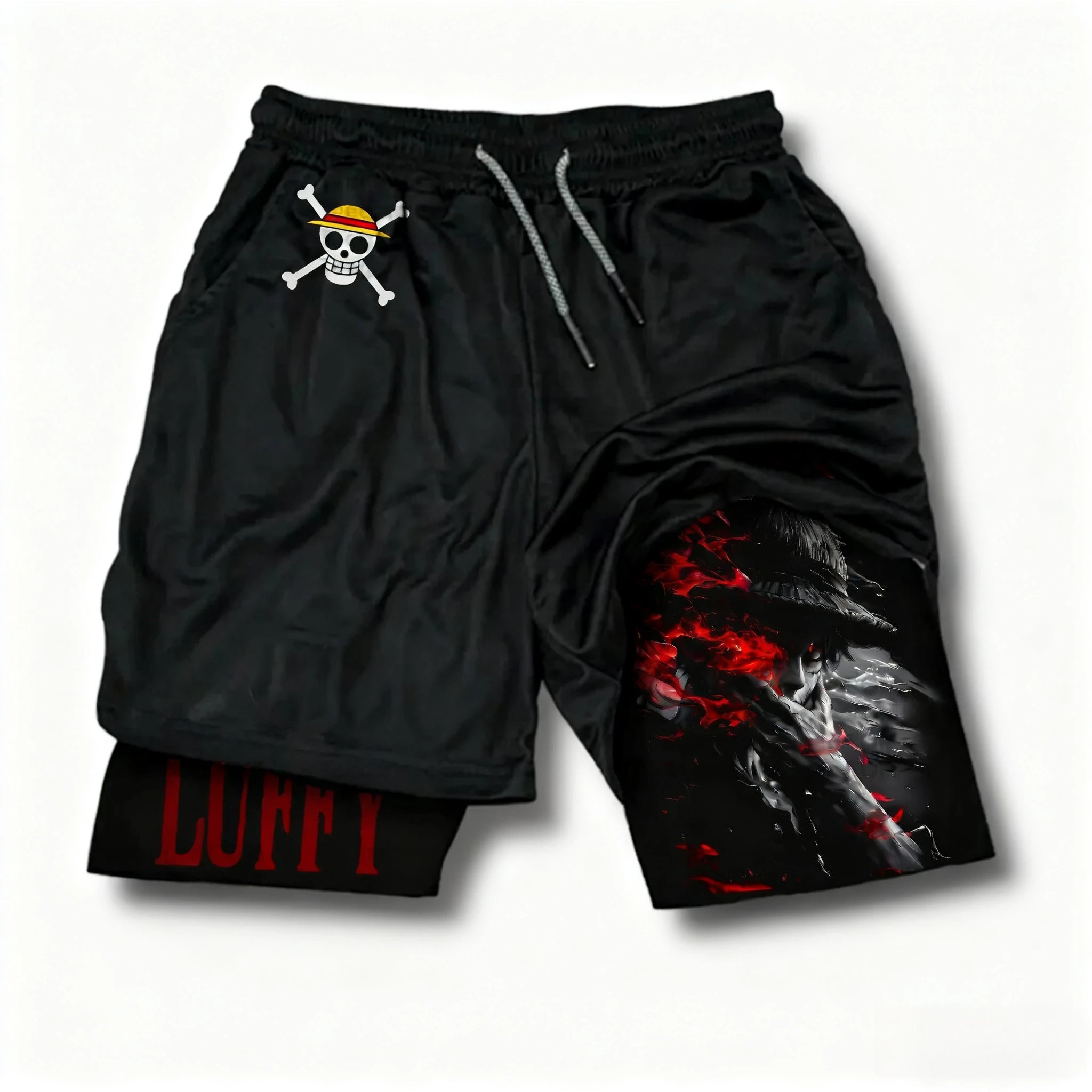 One Piece Anime New Printed 2-in-1 Sports Shorts Summer Street Trendy Fashion Fitness Swimming Hiking Double Layer Shorts