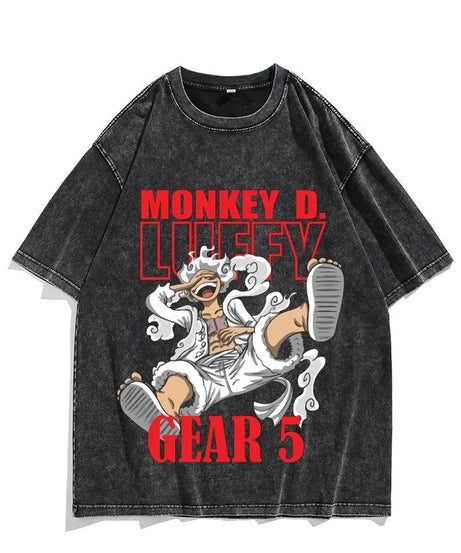 One Piece Luffy Vintage Washed T-Shirt – Unisex Cotton Anime Streetwear