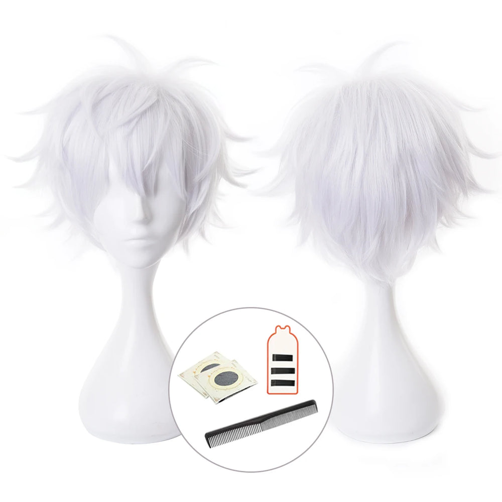 Anime Jujutsu Kaisen Satoru Gojo Cosplay Wig – Spiky White Synthetic Hair