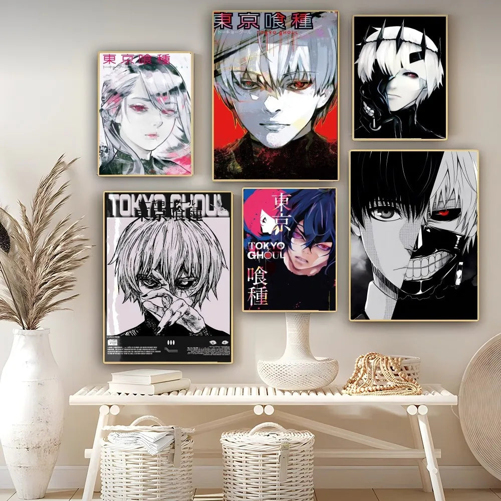 Anime Tokyo Ghoul Movie Poster Self-adhesive Art Poster Retro Kraft Paper Sticker DIY Room Bar Cafe Vintage Decorative