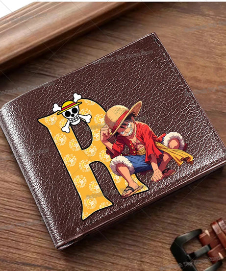 Anime Luffy Men Pu Wallet One Piece Letter A-Z Foldable Short Wallet Man Portable Credit ID Card Holder Male Pocket Coin Purse