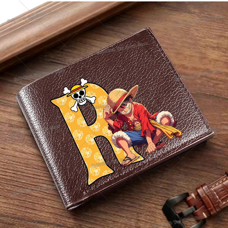 Anime Luffy Men Pu Wallet One Piece Letter A-Z Foldable Short Wallet Man Portable Credit ID Card Holder Male Pocket Coin Purse