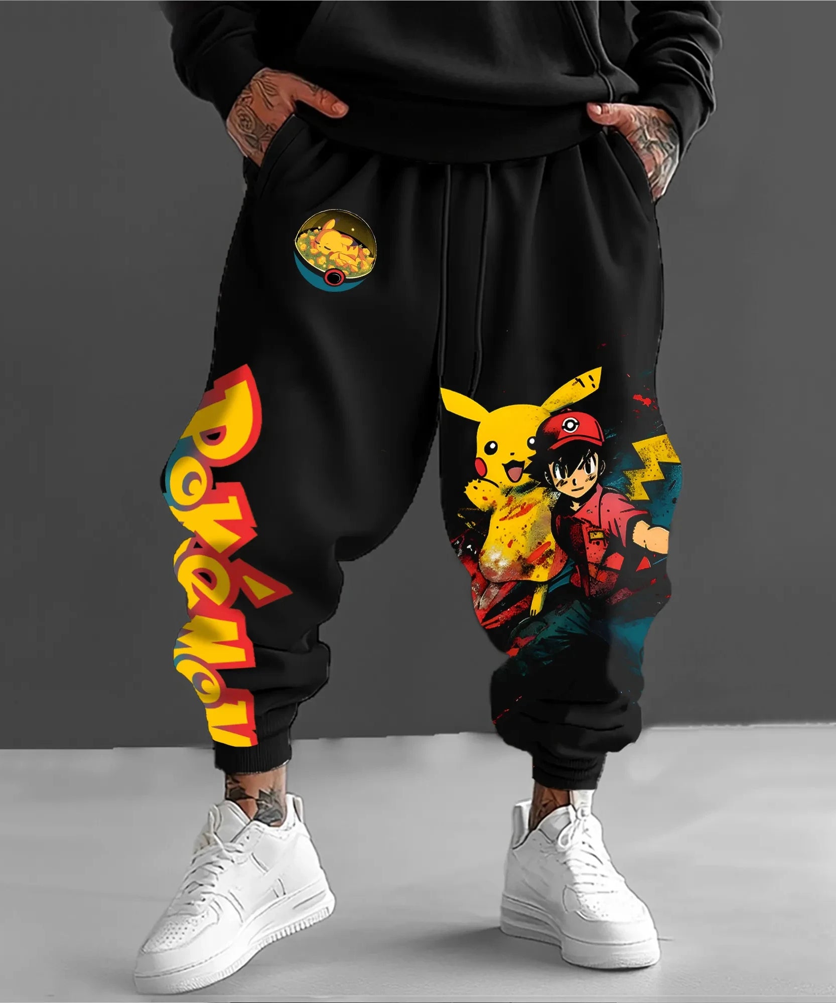 Pokémon Game  Sweetpants Men's Autumn/winter New Pikachu Print Harajuku Trendy Casual Loose Oversized Taped Pants