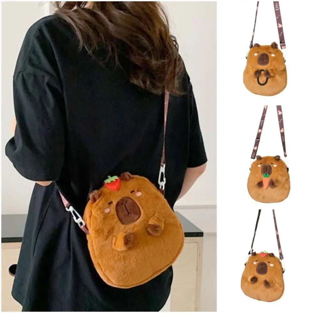 Capybara Plush Shoulder Bag Zipper Stuffed Capybara Crossbody Bag Cute Large Capacity Cartoon Capybara Handbag