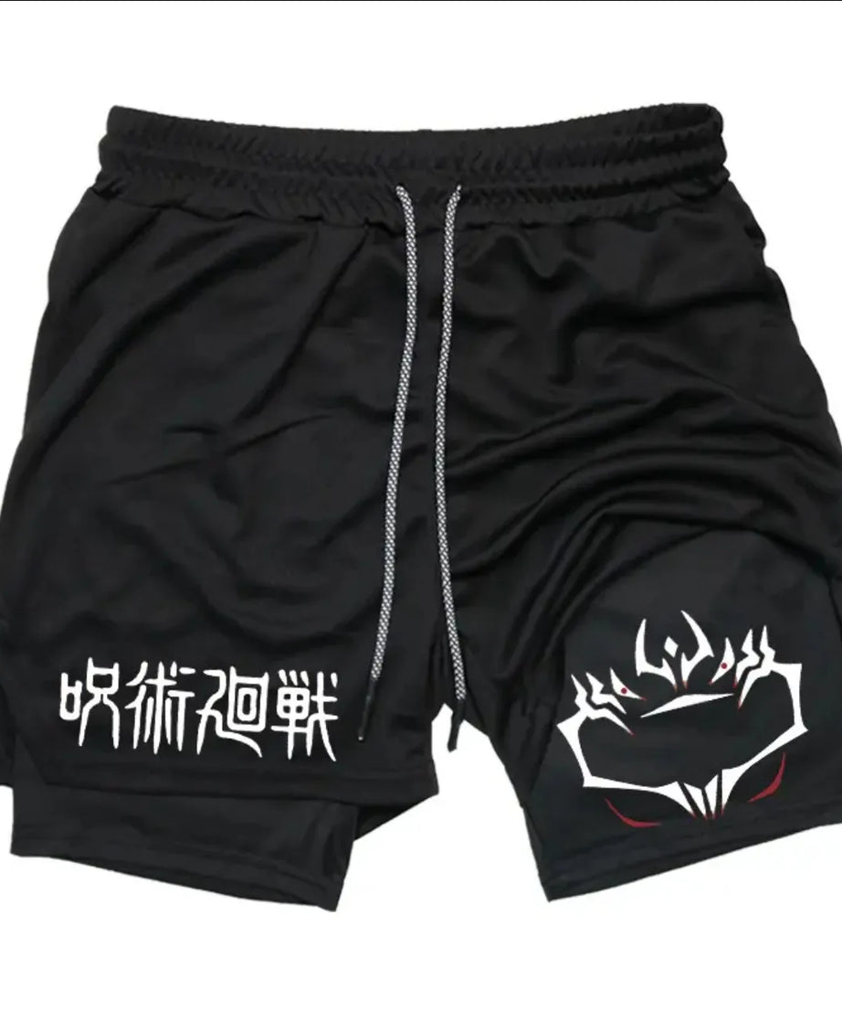 Anime Jujutsu Kaisen Performance Yuji Print Sport Running 2 in 1 Gym Shorts Training Men's Summer Workout Sportwear Y2K Shorts