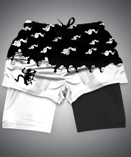 One Piece x Naruto x Dragon Ball 2-in-1 Men’s Gym Shorts – Quick-Dry & Breathable Sportswear