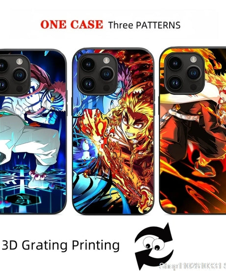 Demon Slayer 3D Phone Case – Kyojuro, Akaza & Tanjiro iPhone 11–16 Pro Max