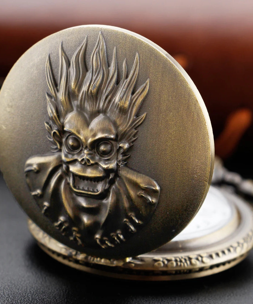 Bronze Pendant Necklace Quartz Pocket Watch Anime Death Comes Fob Chain Watch Clock Men's and Children's Best Holiday Gift