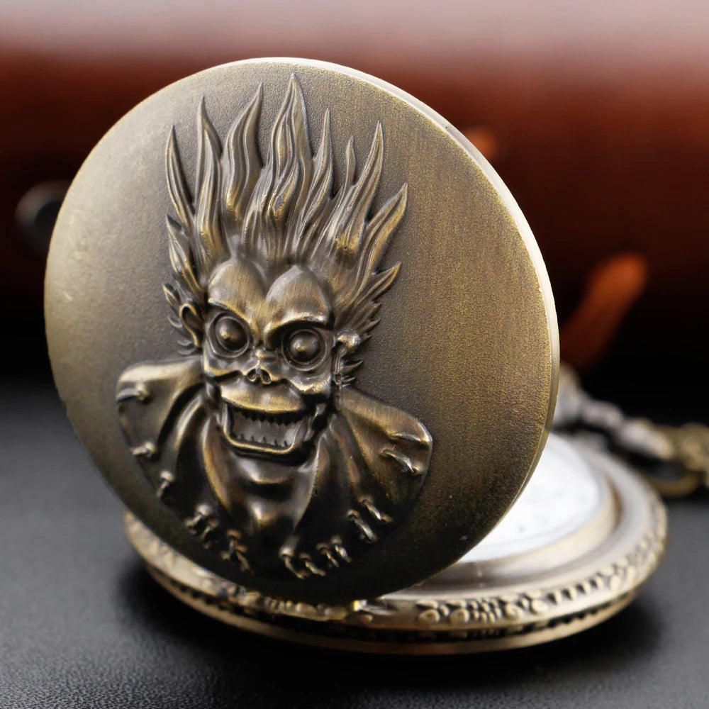Bronze Pendant Necklace Quartz Pocket Watch Anime Death Comes Fob Chain Watch Clock Men's and Children's Best Holiday Gift