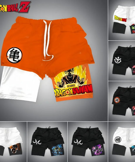 New Dragon Ball Son Goku Shorts Anime Men Double Layer Sports Short Pants Sportswear Jogger Breathable Beach Pants