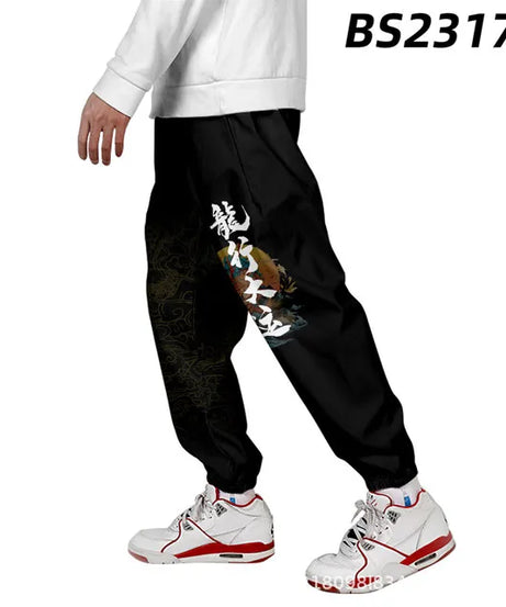 Kanagawa Wave Dragon Sweatpants Women/Men Smooth Satin Joggers Spring High Street Anime Trousers Fashion Pants