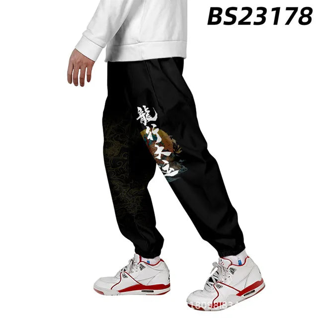 Kanagawa Wave Dragon Sweatpants Women/Men Smooth Satin Joggers Spring High Street Anime Trousers Fashion Pants