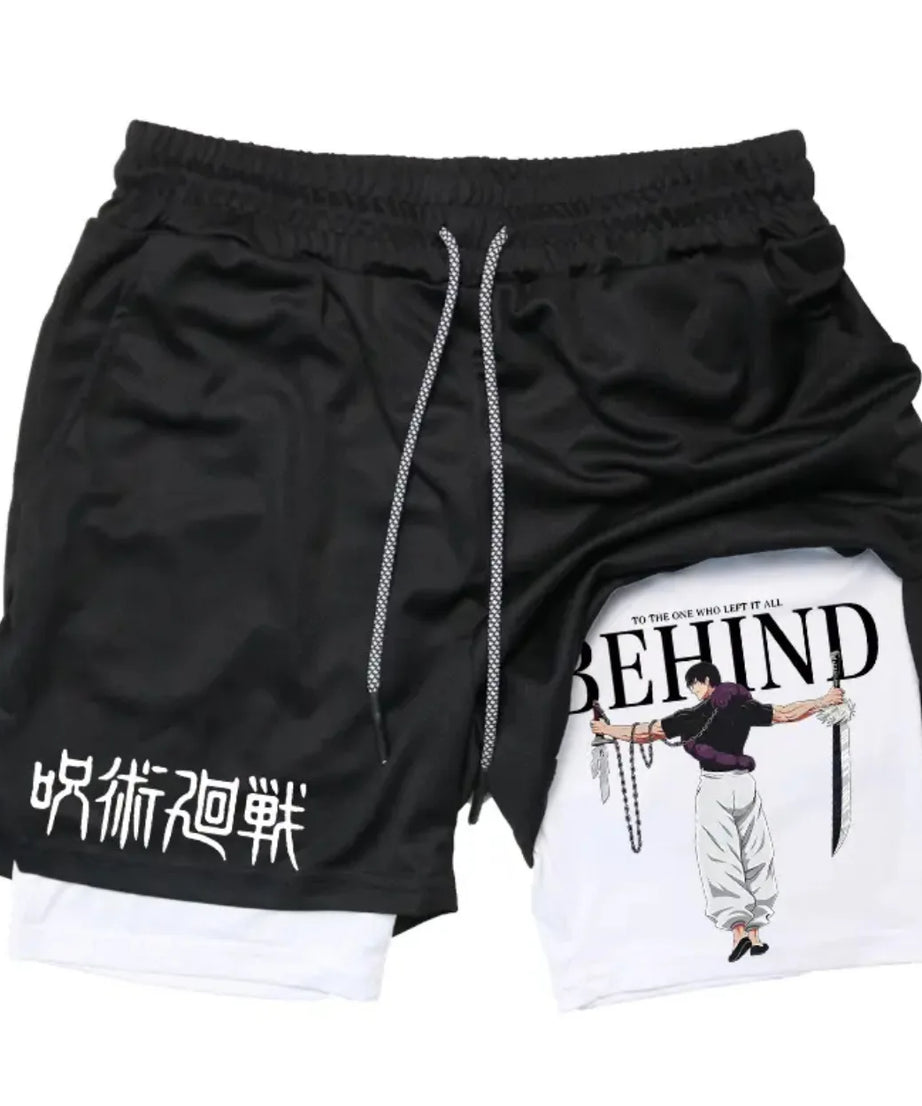 Anime Jujutsu Kaisen Performance Yuji Print Sport Running 2 in 1 Gym Shorts Training Men's Summer Workout Sportwear Y2K Shorts