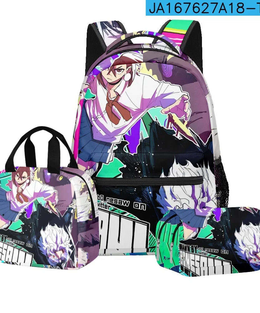 Luxury Popular Novelty DANDADAN 3D Printed 3pcs/Set student School Bags Travel Notebook Backpack Lunch bag Pencil Case