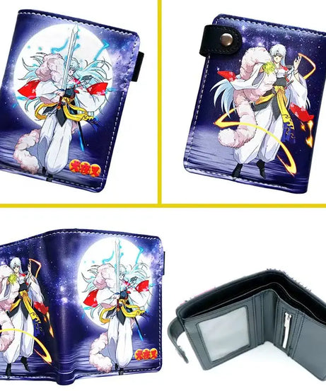 Anime Sesshoumaru Button Wallet Inuyasha Coin Card Men Purse