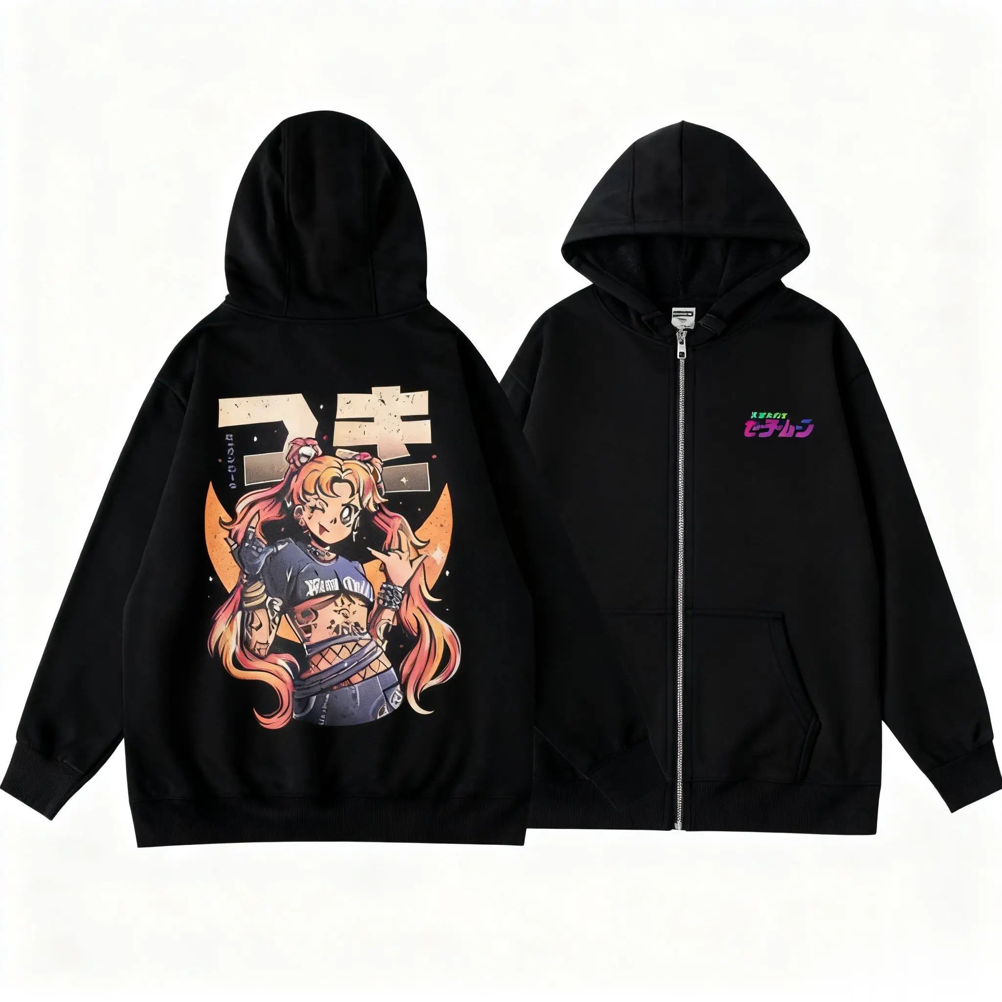 New Unisex Sailor Moon Anime Hoodie Men Women Zip Up Jacket Graphic Print Streetwear Sweatshirt Oversized Casual Autumn Tops